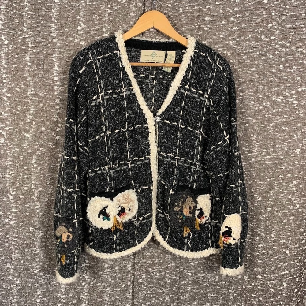 Design Options Cardigan‎ Sheep Sweater Silk/Wool Blend Cottagecore Women's XL